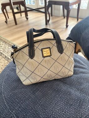 Dooney & Bourke light blue Canvas Mini Satchel with navy Trim